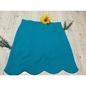 Rafaella Teal Scallop Hem Skirt | Size Small Petite | Pull-On Stretch